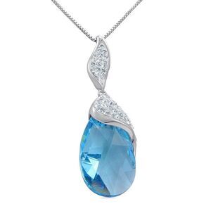 Sterling Silver Aqua Blue  Pendant- Necklace with Swarovski Crystals